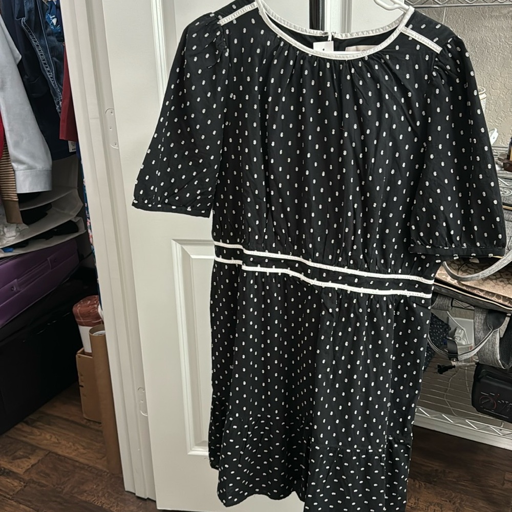 Loft black and white Swiss dot dress